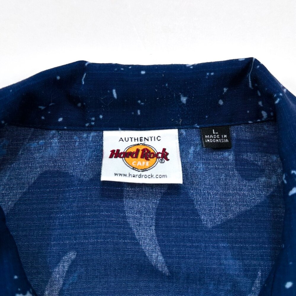Hard Rock Cafe L Mens Blue Dragon Guitar Graphic Button Up Short Sleeve Key West - Picture 4 of 5